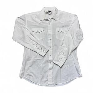 Karman Vintage USA made Western White Cotton Pearl Snap Shirt XL 17.5x36